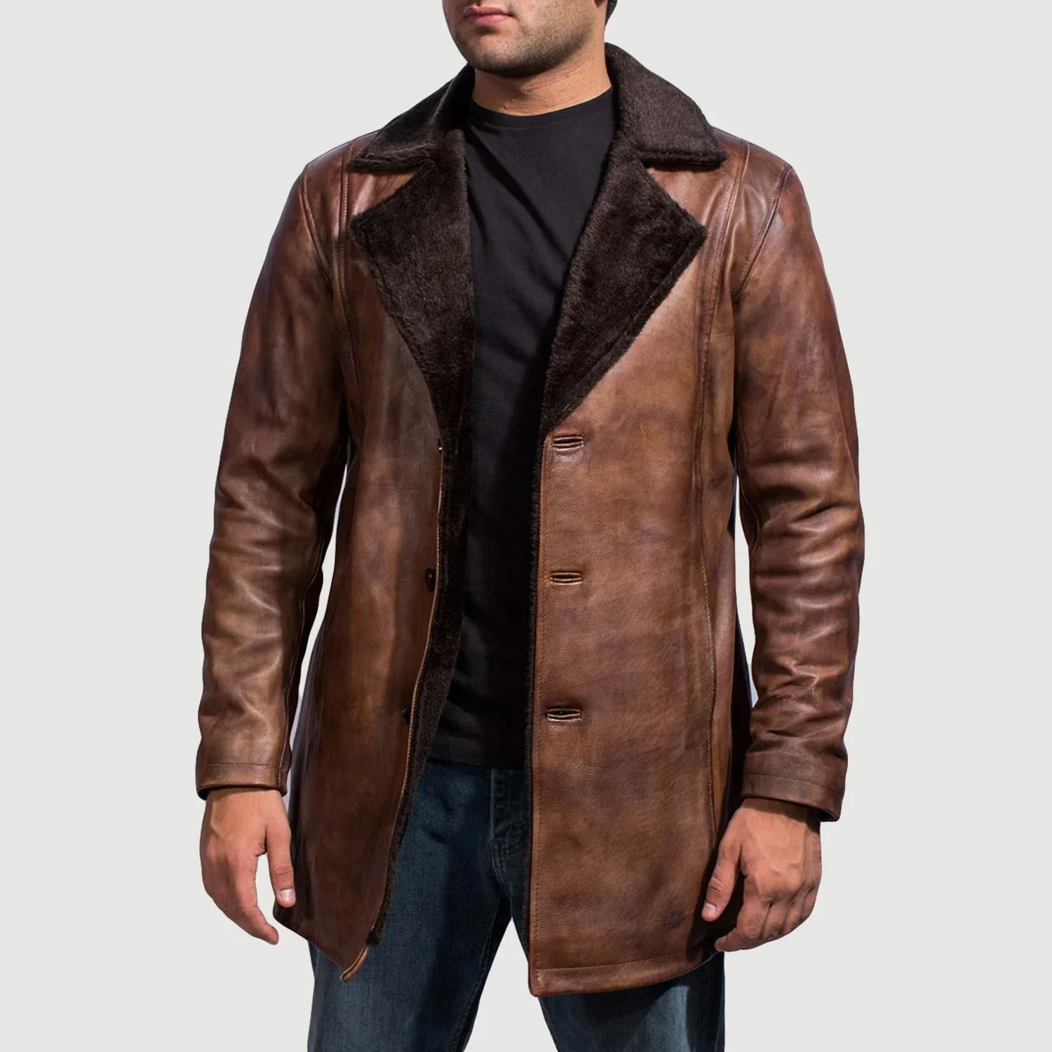 Men_s_Cinnamon_Distressed_Leather_Fur_Coat_Open_Front_7094b9f5-7e4b-44cc-939a-44949a20c415 Cinnamon Distressed Leather Fur Coat - Image 1