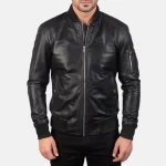 Bomia Ma-1 Black Leather Bomber Jacket - Image 2