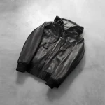 Nintenzo Black Hooded Leather Bomber Jacket - Image 8