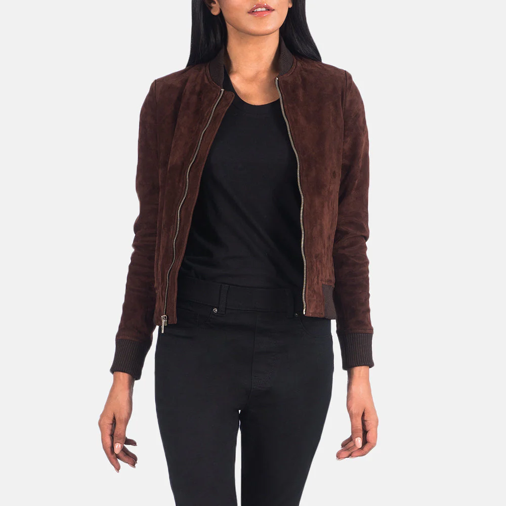 PLD_Women_Brown_Suede_Bomber_Jacket-2_29c44718-dfd7-4bbe-9e9b-14fd9980c038 Bliss Brown Suede Bomber Jacket - Image 1