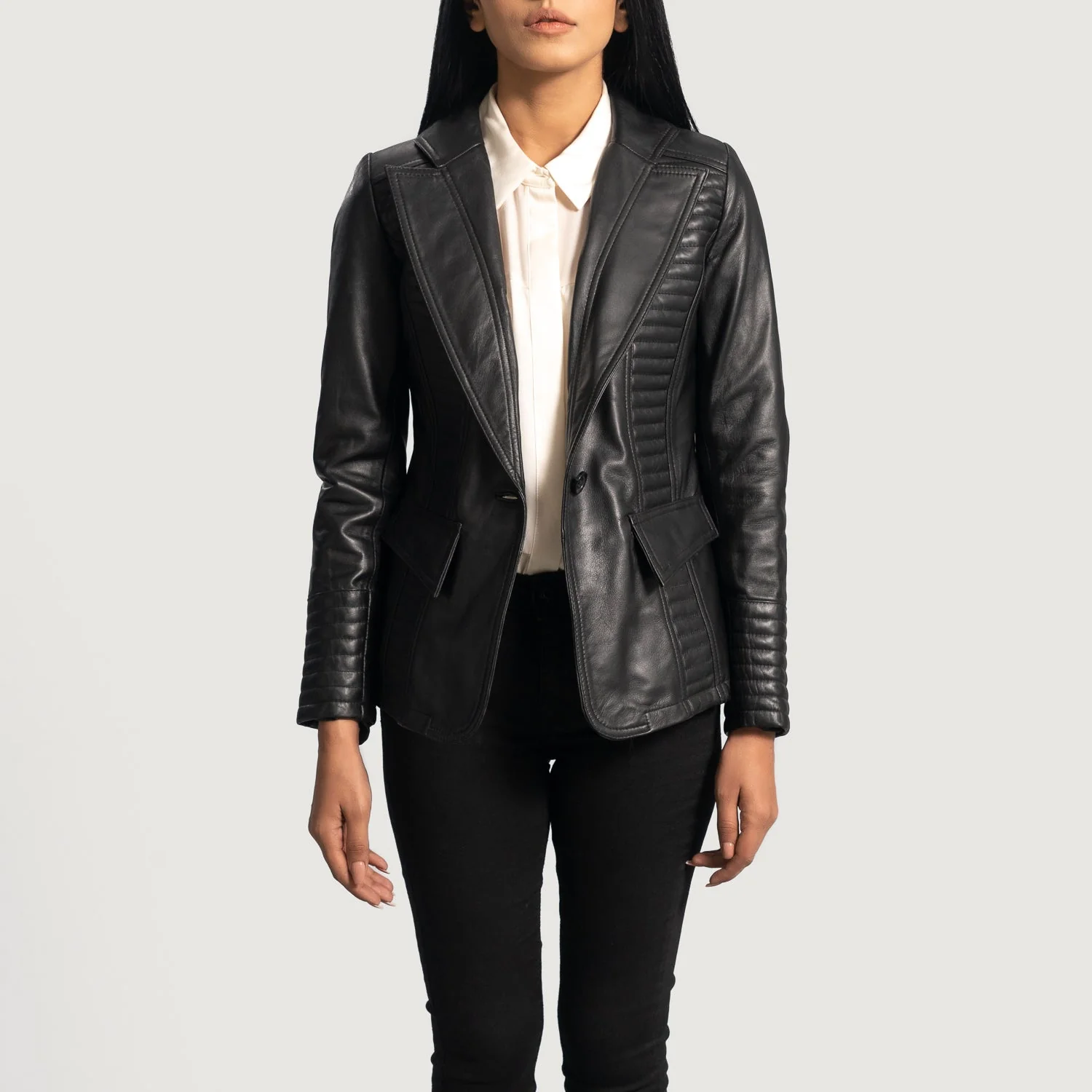 Women_Selina_Black_Leather_Blazer_Made_of_100_Real_Sheepskin_Leather_8c9d368b-399b-4dc7-9fd0-491763af91b3 Selina Black Leather Blazer - Image 1