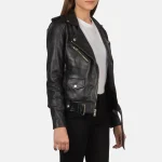 Alison Black Leather Biker Jacket - Image 5