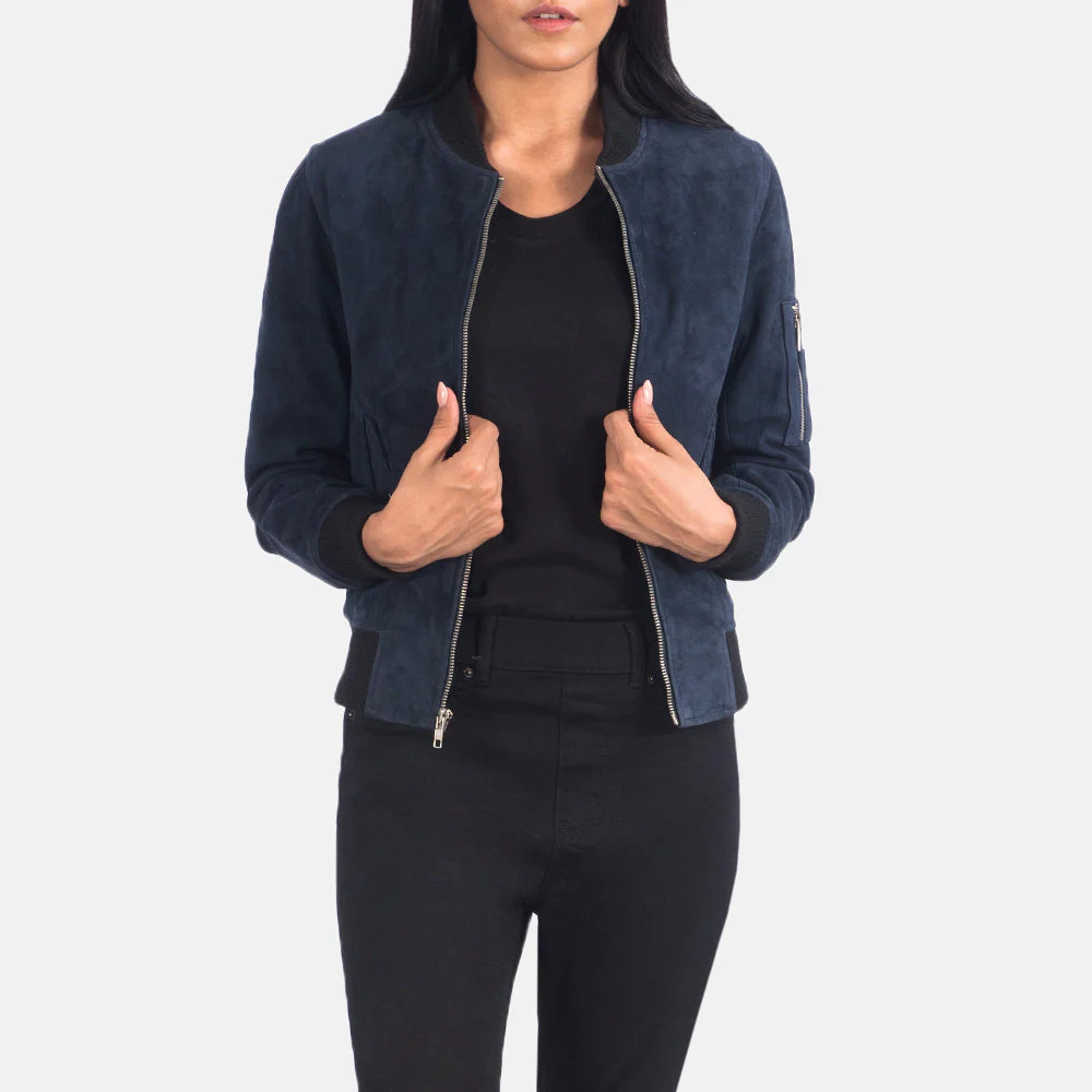 Women_s_Ava_Ma-1_Blue_Suede_Bomber_Jacket-2_4eb983b2-ebfa-43b4-a372-31f025abb557 Ava Ma-1 Blue Suede Bomber Jacket - Image 1