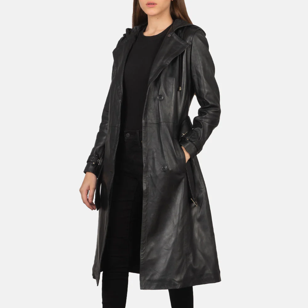 Women_s_Fixon_Hooded_Black_Trench_Coat_Open_Front-4_02e73dee-907b-427d-99cf-1386b955d22d Fixon Hooded Black Trench Coat - Image 1