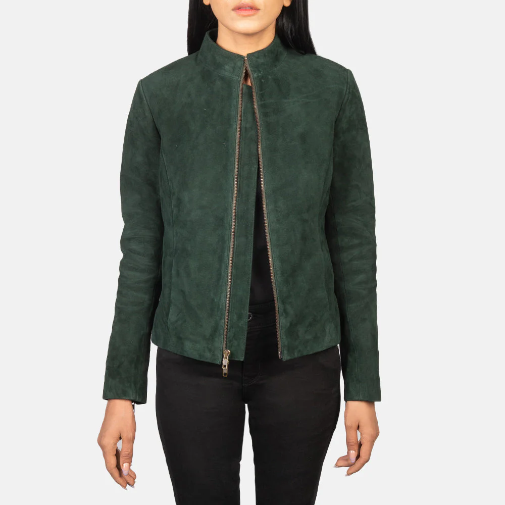 Women_s_Rumella_Green_Suede_Biker_Jacket-2_b43ba1d6-a47e-405d-be0b-b629fce65523 Rumella Green Suede Biker Jacket - Image 1