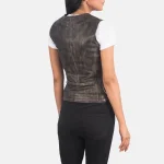 Vanda Distressed Brown Leather Biker Vest - Image 6