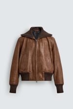 Regular Fit Leather Bomber Jacket - Image 5