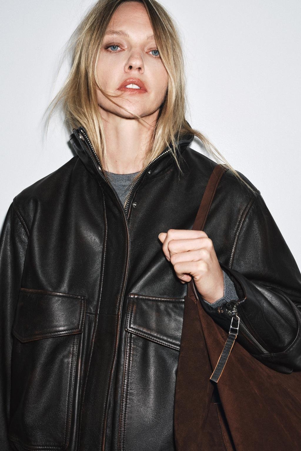 05479240700-000-a2 Leather Bomber Jacket - Image 1