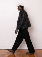 Leather Distressed Puffer Jacket in black - Image 8