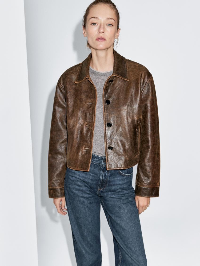 WhatsApp Image 2025-10-01 at 07.33.06_242b3c4a Distressed Effect Napa Leather Cropped Jacket - Image 1