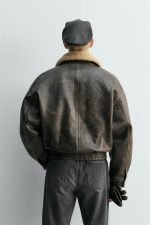 Distressed Aviator Leather Jacket, With A Shearling Collar - Image 6