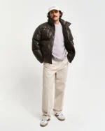 Goose Down Leather Puffer Jacket - Image 4