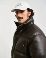 Goose Down Leather Puffer Jacket