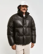 Goose Down Leather Puffer Jacket - Image 2